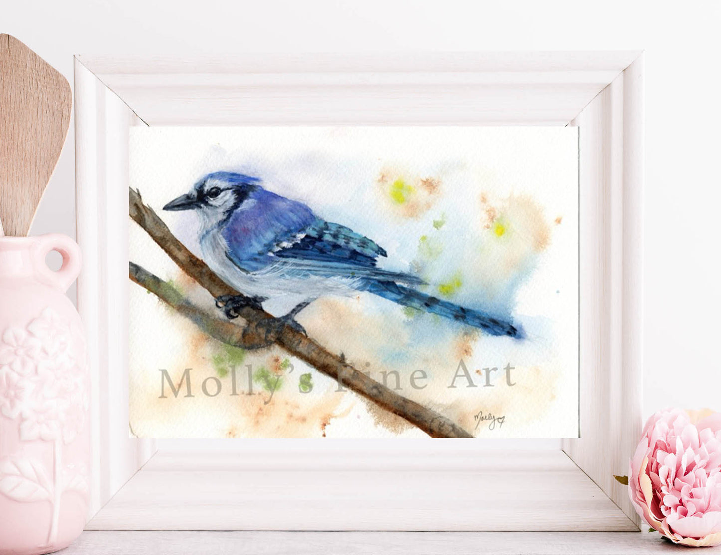 Blue Jay Original Watercolor by Molly's Fine Art