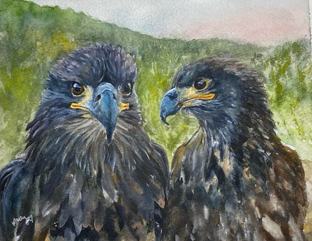 Big Bear, CA Eaglets – Original Watercolor by Molly's Fine Art