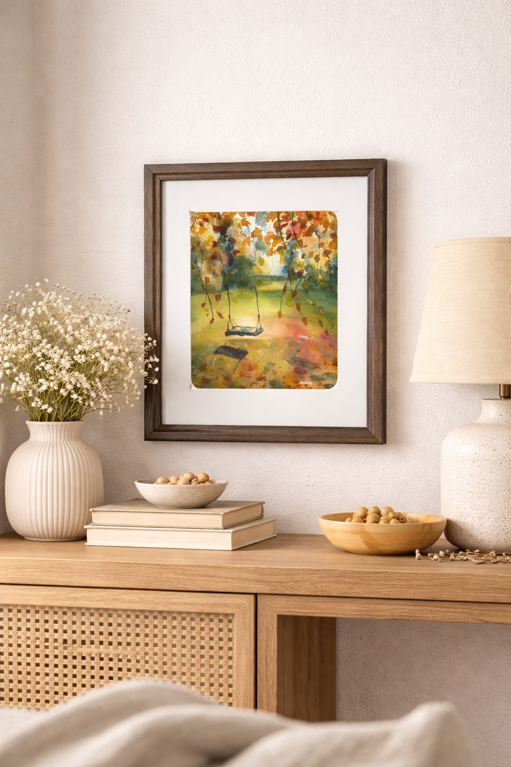 "A Leafy Swing" Original Watercolor by Molly's Fine Art