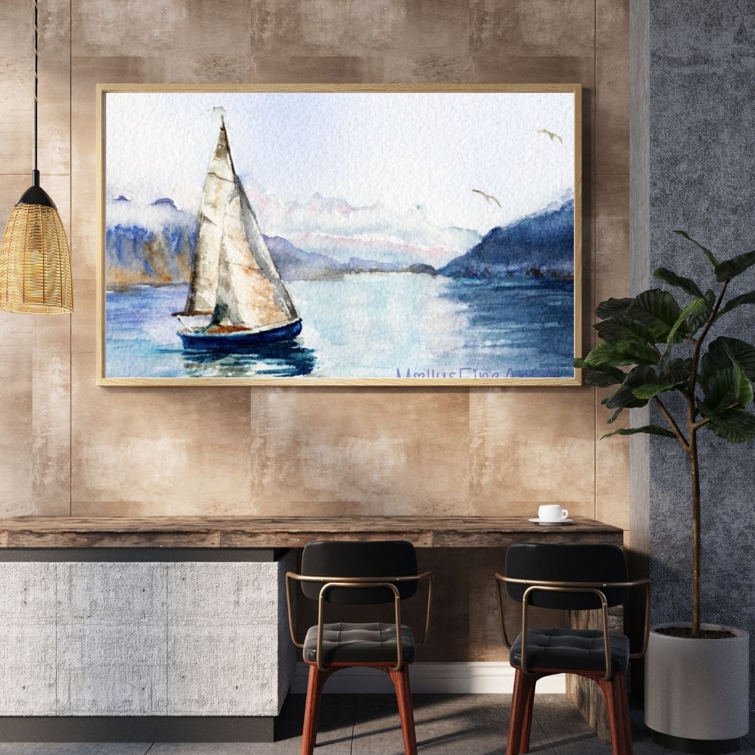 Watercolor painting Sailboat Nautical Art Mollys Fine Art