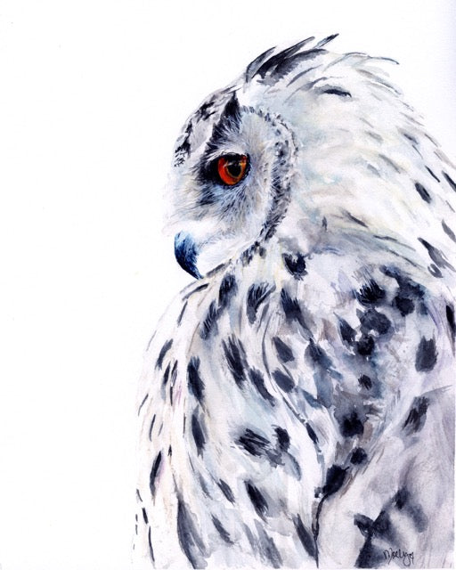 "I See You" Watercolor Snowy Owl Giclée Fine Art Print by Molly's Fine Art