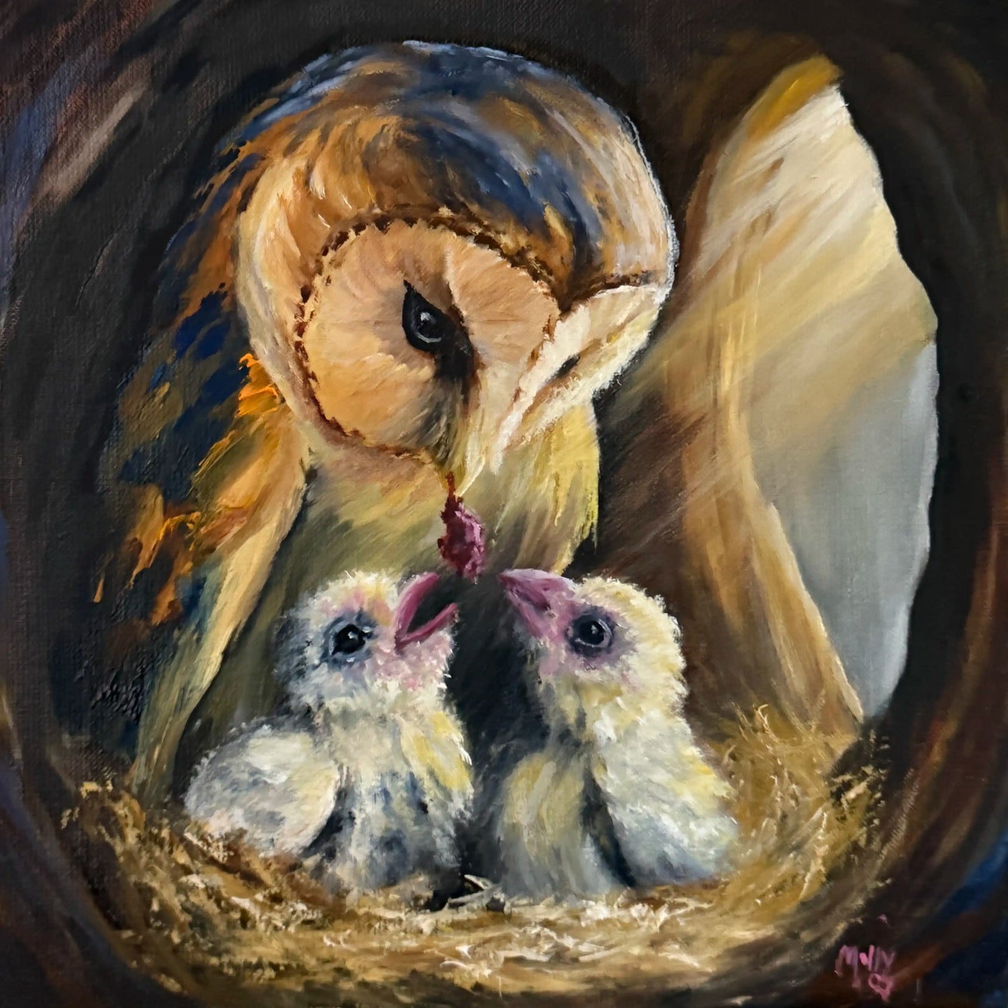 "Daybreak Delivery" – Original Barn Owl Oil Painting | Molly's Fine Art