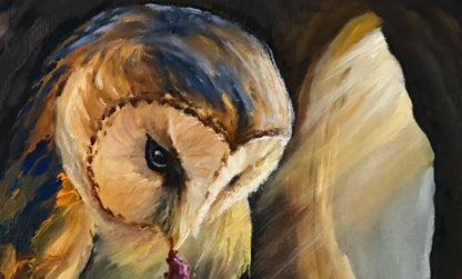 "Daybreak Delivery" – Original Barn Owl Oil Painting | Molly's Fine Art
