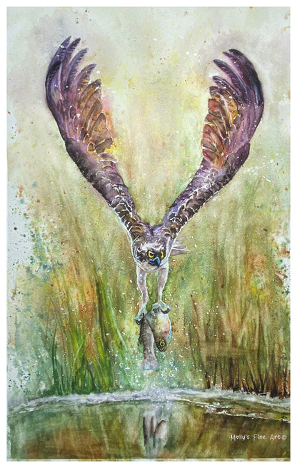 "Gone Fishing" – Osprey Original Watercolor by Molly Walsh-Lorenzini
