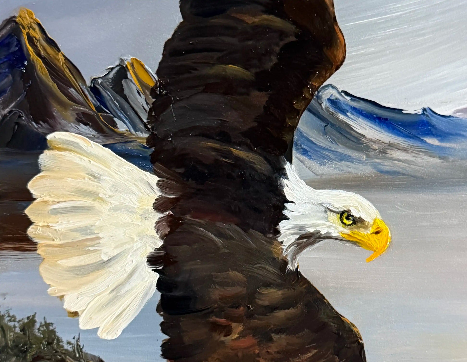 Painting of an eagle with a mountainous landscape in the background Molly's Fine Art