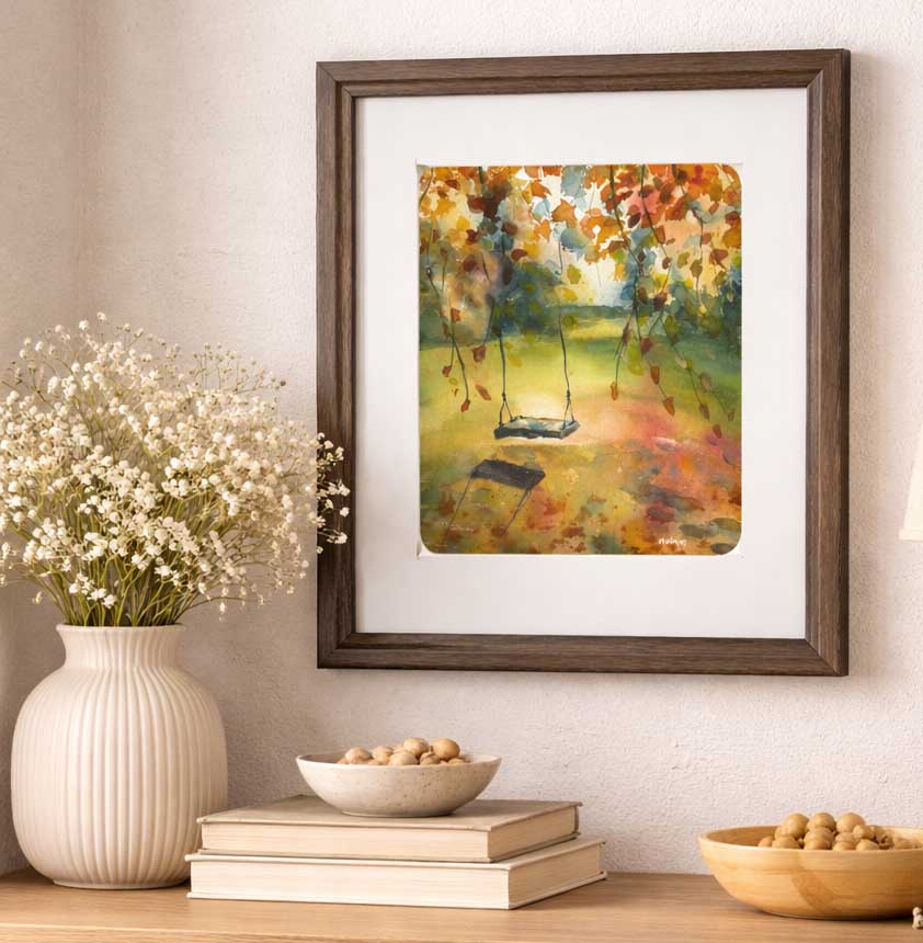 "A Leafy Swing" Original Watercolor by Molly's Fine Art