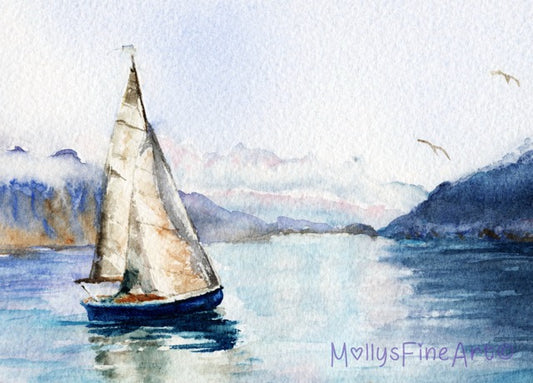 "Peaceful Sailing" Watercolor Original by Molly's Fine Art