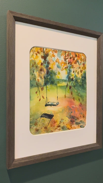 "A Leafy Swing" Original Watercolor by Molly's Fine Art