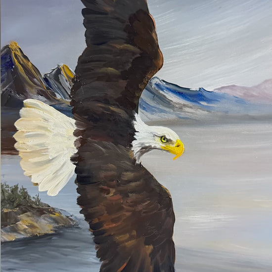 Framed Original artwork of a Bald Eagle Oil Painting Process Molly's Fine Art