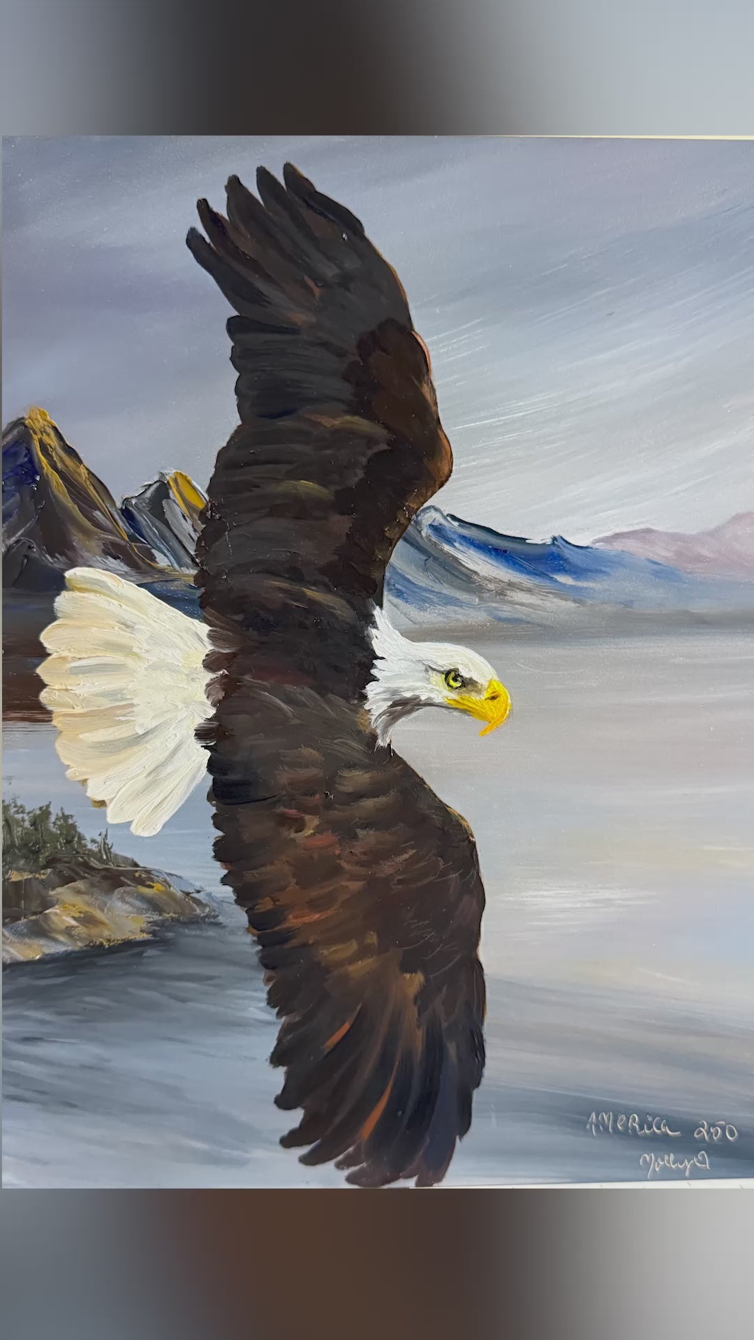 Framed Original artwork of a Bald Eagle Oil Painting Process Molly's Fine Art